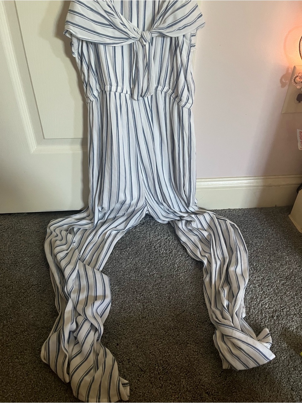 Justice White & Blue Striped Jumpsuit